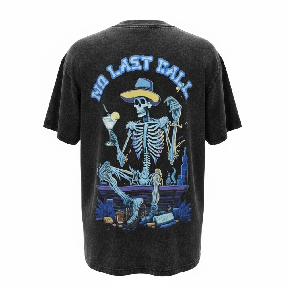 Rest In Company No Last Call T-shirt Mineral Washed Skeleton Graphic Black Large